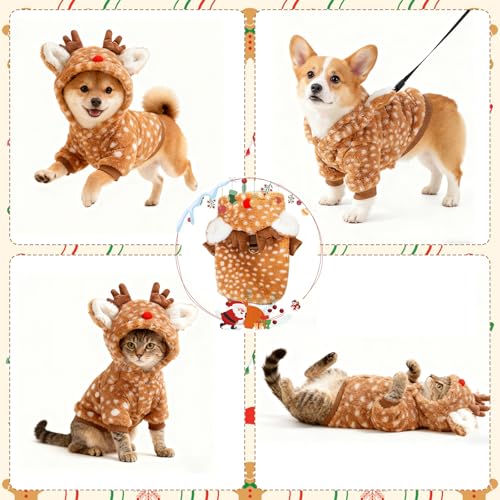 SPERMUOY Hundekostüm Weihnachten Haustier Kleidung,Hund kostüm Weihnachte mit hat,Katze Hund kostüm Haustier Weihnachten Kleidung für Klein Hund Katze-M