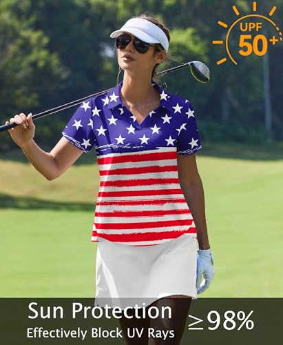 Image of PINSPARK Womens Golf Shirt Short Sleeve Polos UPF 50+ Collared Tennis Tops