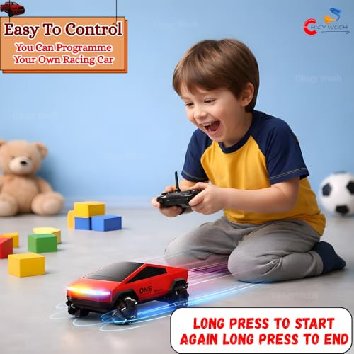 Image of RC Tesla Cyber Truck Style Stunt Car for Kids - 2.4GHz Remote Control Drift & Side Driving Toy | Scale 1:28 | 7 LED Colors of Light with Hand Gesture Control (Random Color)