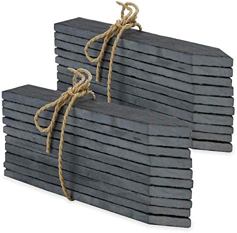Set of 20 Slate Garden Markers & Chalk | Garden Plant Labels | Herb Markers | Greenhouse Accessories | Garden Stakes | Outdoor Chalkboard | M&W