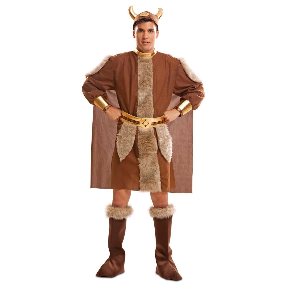 My Other Me - Disfraz Vikingo hombre adulto marrón | Incluye vestido con capa, cinturón, cubrebotas y casco