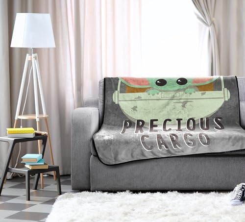 Image of Jay Franco Plush Throw Blanket - 46 inch x 60 inch Inches Kids Hero Soft & Cozy Fleece Throw for Bedroom & Couch Decor, Official Licensed Product, Gray - Star Wars Mandalorian
