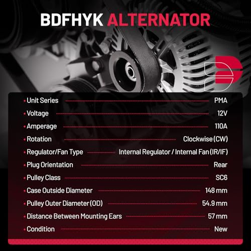 Image of BDFHYK Alternator 11493 Compatible with Hyundai Santa Fe Sonata 2.0L 2.4L l4 2010-2014,Compatible with Kia Optima Sorento 2011 2012 2013, Replace 11493N,373002G600,37300-2G600,AVA0161,TG11C089 | For Kia Optima 2.0L l4 2012-2013, Santa Fe 2.4L l4 2010-2012 12V 110A 6-Groove Pulley Clockwise, OE 373002G600, AVA0161