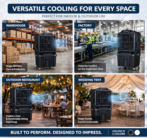 Image of ROCKSUN Hummer Desert Air Cooler | 140L Water Tank | 21+ Inch Fan | 4800 m /h Powerful Air Flow 1100ft | 2 Honeycomb Cooling Pads | Auto Swing | 350W Motor | Heavy Duty Portable Cooler (Black)
