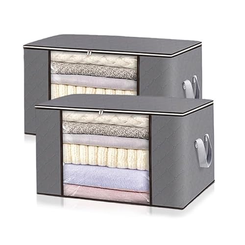 90L Large Storage Bags, 2 Pack Foldable Clothes Storage Bins with Handle, Closet Organizers for Blankets, Comforters, Pillows, Bedding, Clothing, Space-Saving Storage Containers (Gray)