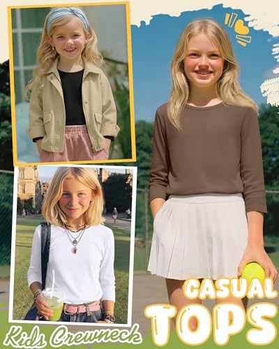Image of 4 Pack Girls 3 /4 Sleeve T Shirts Kids Crewneck Elbow Sleeve Casual Tops Solid Basic Cute Teen Tees 5-14Y