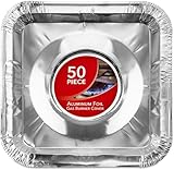 Disposable Gas Burner Liners (50 Pack) Aluminum Foil Square Gas Stove Burner Covers - 8.5 Inch Gas Range Protector, Stove Top Covers for Gas Burners, Foil Liners to Catch Oil, Grease, and Food Spills