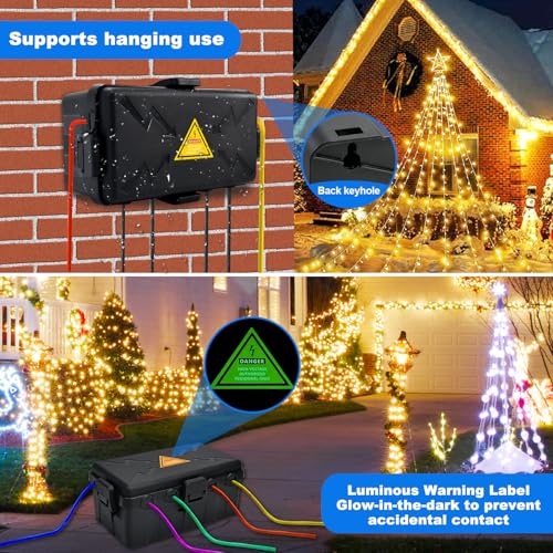 Image of Hrensaw Medium Outdoor Electrical Box(10.6x5.5x4.5inch),Weatherproof Connection Box w /6 Cable Entry,IP54 Waterproof Extension Cord Cover Protect Power Strip,Timer,Plug,Holiday Lights,Black