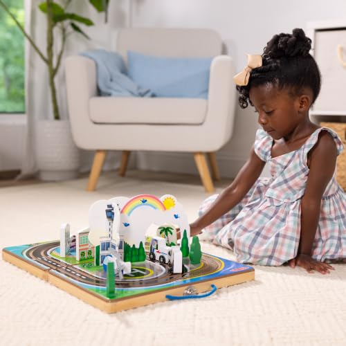 Image of Melissa & Doug Take-Along Airport Wooden Play Set with Vehicles