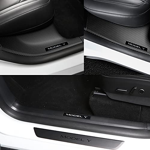 Bmzx Tesla Model Y Door Sill Protector Carbon Fiber Door Sill Scuff Plate Guard (Set Of 4) Included Front Rear Door Sill Accessories #TOP5