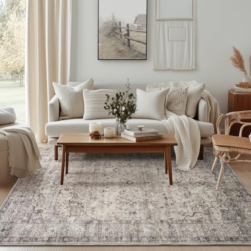 Topfinel Grand Tapis de Salon en Fausse Laine Lavable à Poils Courts et antidérapant pour Chambre à Coucher et Salle à Manger Gris 160 x 230 cm