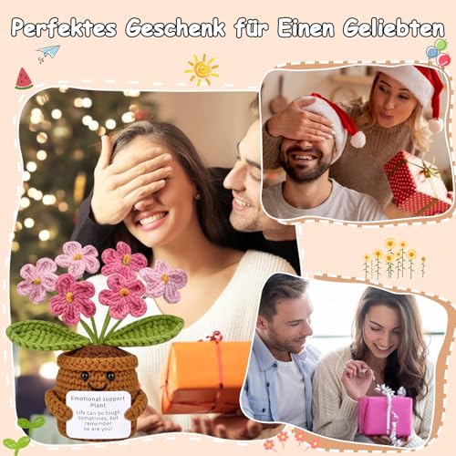 Mwmoeen Pocket Hug Positive Blume, Lustige Positive Strickwolle Sonnenblume Motivationsgeschenke Geschenke für Freundin Kollegen und Famili(P5)