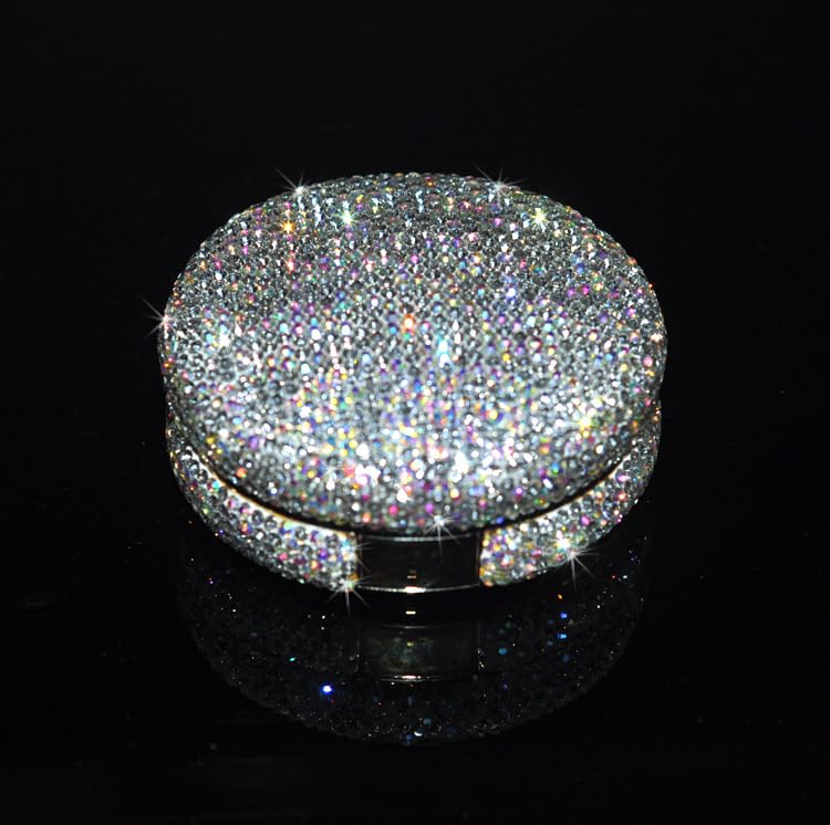 Bling Diamond Makeup Powder Empty Container, Cushion Foundation Case with Round Mirror, Air Cushion Puff Case, Foundation BB Cream Box -White