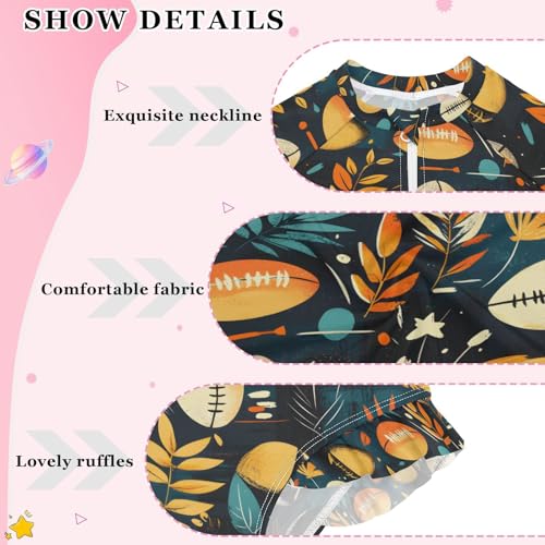 ALAZA Football Helmet Ball Leaf Girls One Piece Swimsuit Long Sleeve Rash Guard Swimsuits UV 50+ Swimwear Zipper4