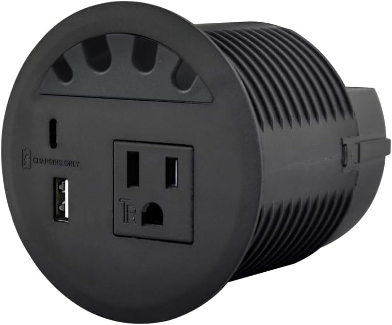 Recessed Power Grommet, with 33W Fast Charging USB-A+C, with 1 AC Power Outlet and 4.5FT Extension Cord Recessed Power Outlet for Conference Rooms, Office Tables, Furniture (black2)