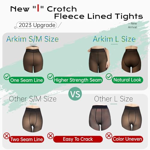 Arkim Fleece Lined Tights (S/M/L),One Center Seam Line Crotch, Fleece Lined Leggings Women, Thick Fleece Women's Sheer Tights2