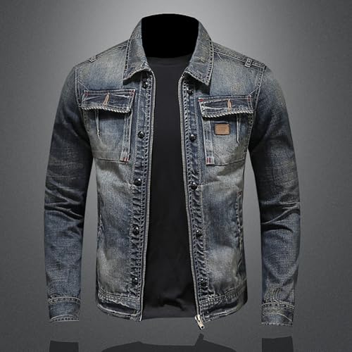 Jean Jacket for Men Slim Fit Vintage Washed Denim Jacket Coat Long Sleeve Teen Boys Hip Hop Rock Motorcycle Jackets2