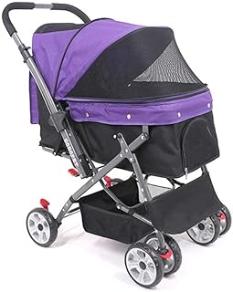 Carrinho duplo para cachorros Carrinho de viagem para animais de estimação Carrinho leve dobrável para ambientes externos Cães pequenos e médios Gatos Carrinho de pelúcia universal Carrinho de quatro rodas para animais de estimação (B)