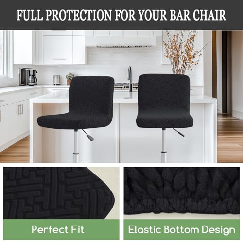 Image of FUANGUI Bar Stool Covers with Backs, 2 Pack Stretch Bar Stool Chair Covers, Knitted Jacquard Bar Stool Covers,Washable Bar Chair Covers Swivel Barstool Slipcovers (Knitted Black 01)