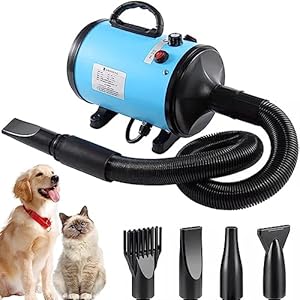 AHWOiHS Dog Hair Dryer 2800W Dog Blaster Dryer Pet Dryer Blower Stepless Speed Professional Pet Grooming Hair Dryer with 4 Different Nozzles for Dog Cat (Blue)