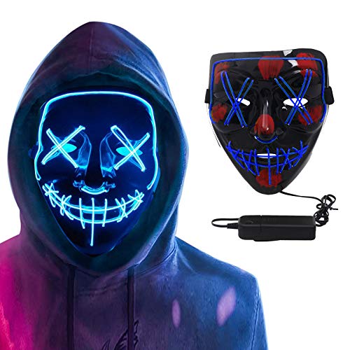Halloween Mask LED Purge Mask,LED Glow Scary Mask ,Light up Halloween Masks for Festival Party Carnival Costume Christmas Cosplay Glow in Dark (Blue)