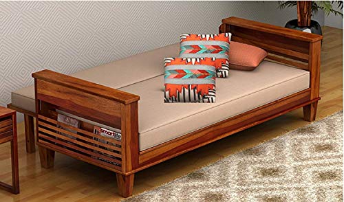 Image of Varsha Furniture Foldable 3 Seater Sheesham Wooden Bed Cum Sofa for Living Room | Sofa Cum Bed | Mattress Included | Made with Indian Sheesham Wood- Honey Finish, Brown