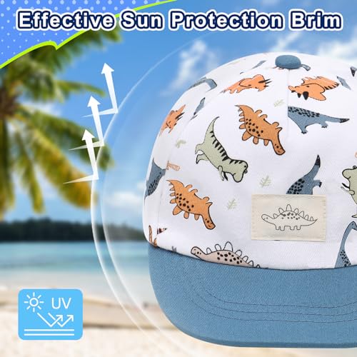 Image of Duoyeree Toddler Baby Baseball Snapback hat Infant Baseball Cap Polyester | 0-24m,cute dinosaur print,UPF50+,Summer baseball cap for baby boys, soft brim to block the sun and protect the eyes