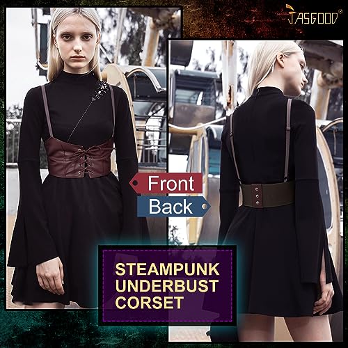 JASGOOD Women Faux Leather Waist Belt Steampunk Underbust Corset Belt for Halloween3