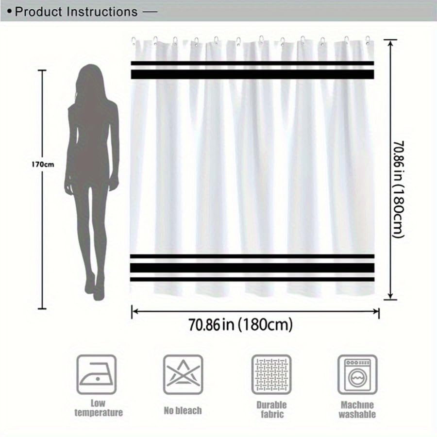 Rideau de douche anti-éclaboussures polyester noir et blanc 90x170 pour sol sec - 6