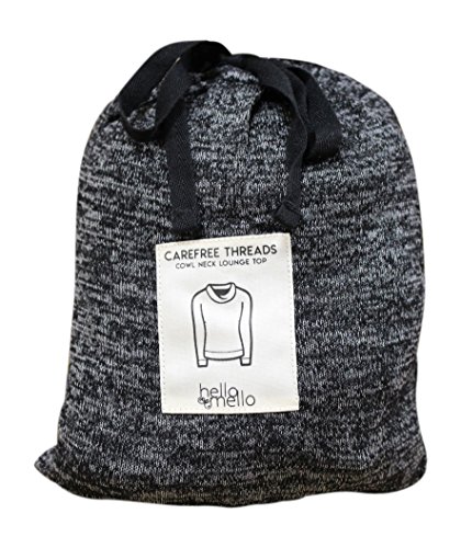 Hello Mello Carefree Threads Womens Loungewear Top With Pocket and Cowl Neck, Matching Drawstring Bag- Black X-Large 16