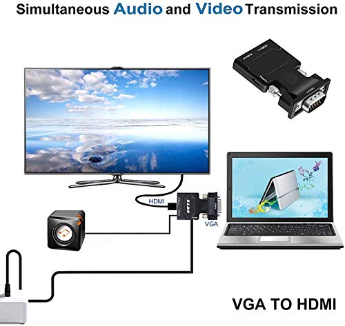 Image of ikis 15-pin Portable VGA to hdmi Adapter /Converter with Audio (Old PC to TV /Monitor with HDMI), Male VGA to hdmi Video Adapter for TV, Computer, Projector with Audio, Power Cable -D-Sub,