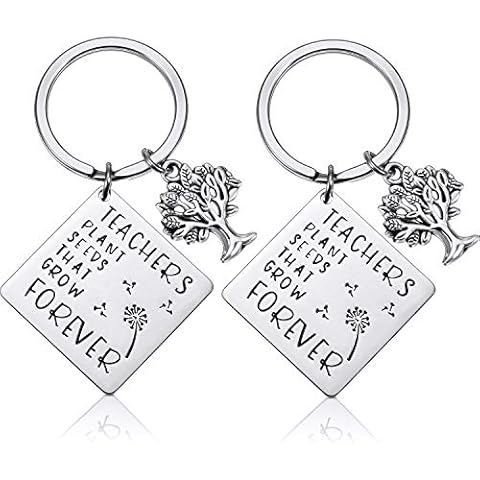2 Pack Teacher Keychains Thanks Gift for Teacher with 2 Gift Boxes, Teachers Appreciation Gift Key Chain for Birthday Teacher's Day Thanksgiving Graduation (A) Cover