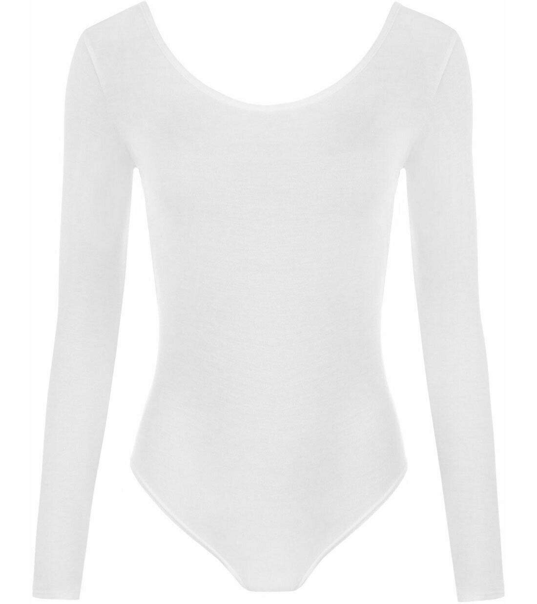 FASHION 7STAR New Ladies Stretch Bodysuit Long Sleeve Top Womens Leotard Scoop Neck Gymnastic Dance Leotard Top 8-14