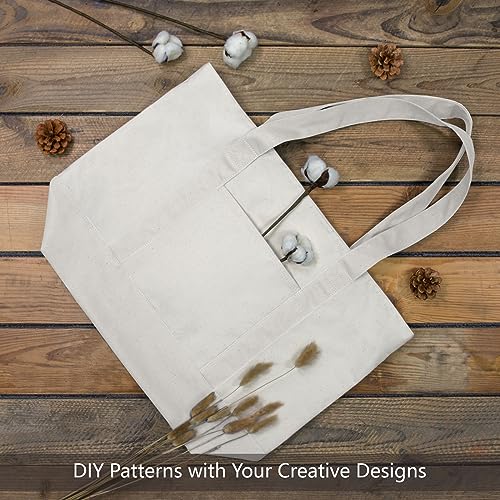 Image of TOPDesign 1-Pack Canvas Tote Bag with an External Pocket, Reusable Grocery Shopping Bag, Top Zipper Closure, Daily Essentials (Natural)