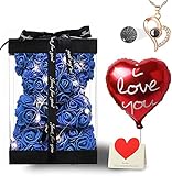 U UQUI Rose Bear Christmas Women Gifts, Flower Bear Rose Teddy Bear with Box Lights I Love You Necklace 100 Languages Balloon Card,Cute Romantic Anniversary Birthday Xmas Gifts & Wedding Decorations