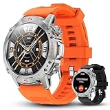WalkerFit Military Rugged Smart Watch for Men 1.43' AMOLED Smartwatch, Always-on, Waterproof for Swim, Accurate HR Sleep Monitor,Bluetooth Call Fitness Watch for iPhone Andriod Compatible, Dark Orange
