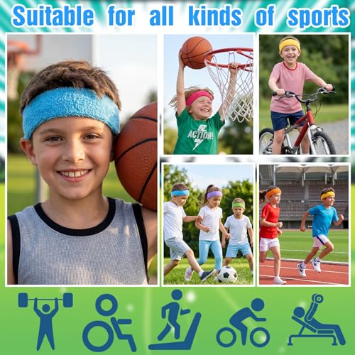 Image of Libima Kids Sweatbands Bulk Boys Headband for Sports Kids Cotton Terry Youth Sweatbands Elastic Sports Headbands Wicking Athletic Bands for Team Activity