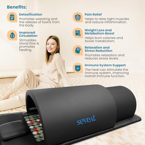 Seveat Portable Infrared Sauna Dome | 1300W Power | Near-Zero EMF | Full-Body Dry Sauna with Therapeutic Jade Stones | Home Wellness & Relaxation (Black)