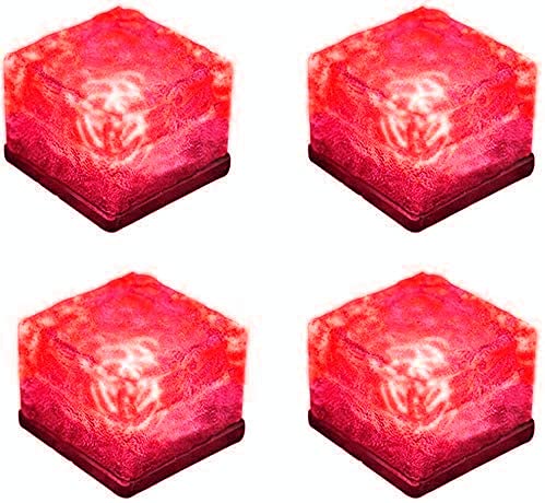 zhonghua Solar Brick Ice Lights, Solar Landscape Light Ice Cube Light Solar Ground Lights Waterproof for Garden Solar Glass Brick Lights (4 Pack, Red)