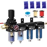 NEWPO 1/4 Zoll NPT 4-stufiges Lufttrocknungssystem, Lufttrockner für Kompressor, Messing-Koaleszenzfilter 5 & 0,01 Mikron Filter, doppelter Trockenmitteltrockner für Plasmaschneider und Farbspray