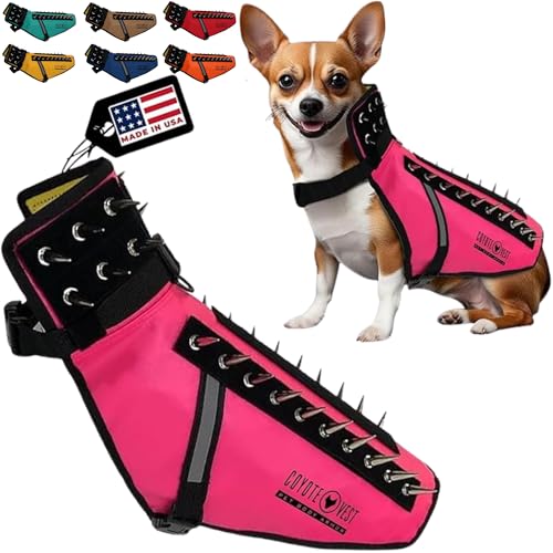 CoyoteVest Dog Harness Protection Vest, Reflective Dog Accessories with Spikes to Shield Your Pet from Raptor and Animal Attacks, Proudly Made in America (Small, Pink)