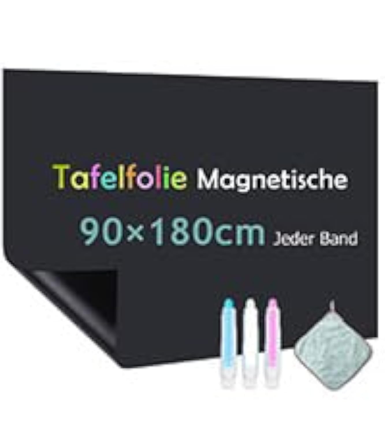 Pellicola magnetica autoadesiva, 90 x 180 cm, colore nero, lavabile, lavagna magnetica per superfici lisce in scuola, ufficio, casa, con pennarelli a gesso e tacche
