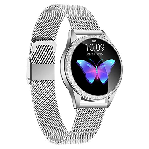 Preisvergleich Produktbild DHTOMC Kw20 Smartwatch für Damen, Bluetooth, Vollbild-Diamant-Legierung, Smartwatch mit Herzfrequenz-Monitor, Sport, Damenuhr für iOS Android, einfach zu bedienen, modisch (Farbe: Silber)