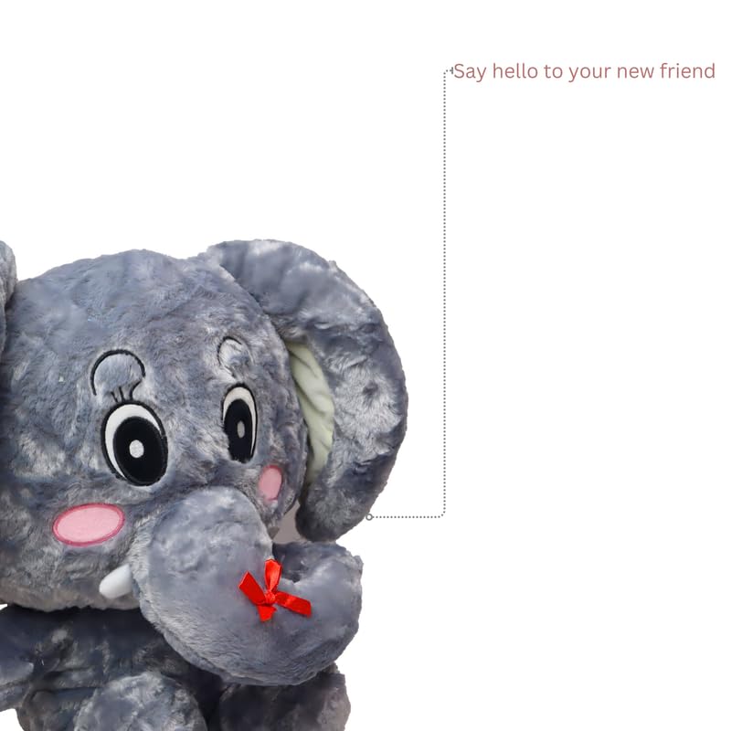 Image of MABLE Elephant Soft Toy for Kids Big Ear Plush Stuffed Animal Toy | Cute & Huggable, Gifting Toy for Baby Boys & Girls Grey