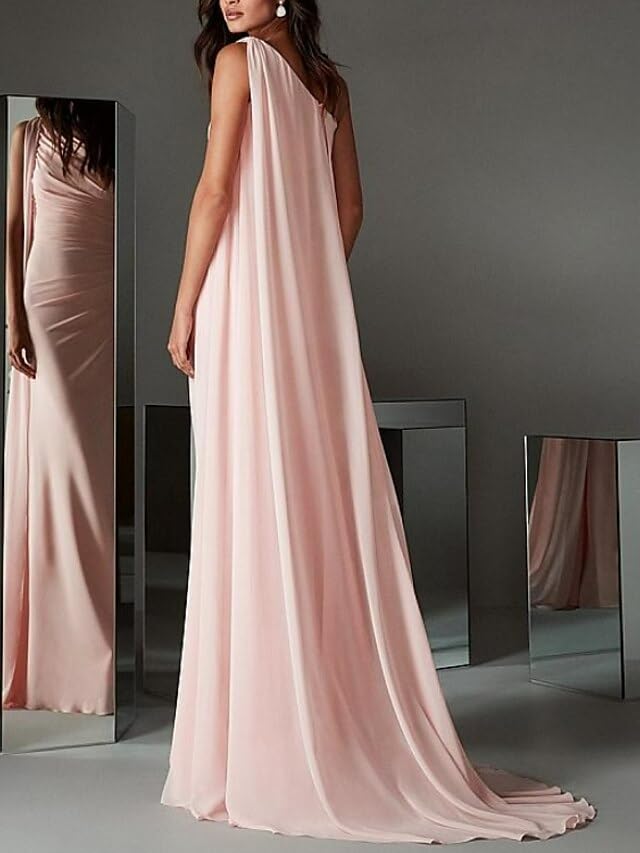 Chiffon One Shoulder Mother of The Bride Dresses for Party Cape Trailing Elegant Wedding Guest Dress3