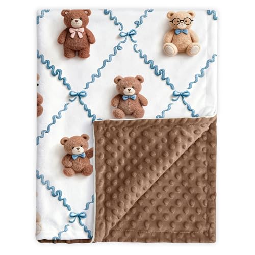 HOMRITAR Bear Baby Blanket for Girls Boys Double Layer Dotted Backing