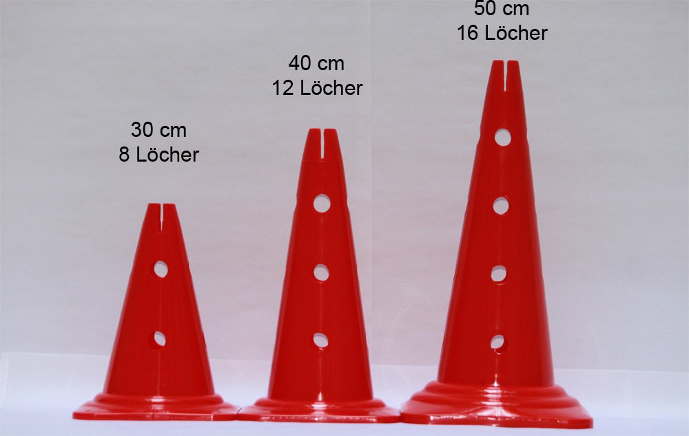 lot de 4 kits de haie (20 pièces en tout): 8 cônes (à 12 trous) 40 cm, 8 taquets multi-hauteurs 45 cm, 4 jalons en plastique 160 cm, couleur: 1x bleu, 1x rouge, 1x vert, 1x jaune - 8x MZK40ybrg 8x L MZK 4x 160ybrg
