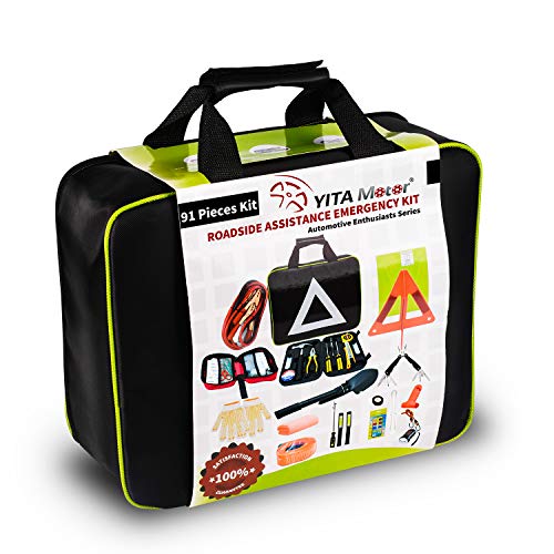 YITAMOTOR Car Emergency Kit Roadside Toolkit with 10ft Jumper Cables, Reflective Warning Triangle