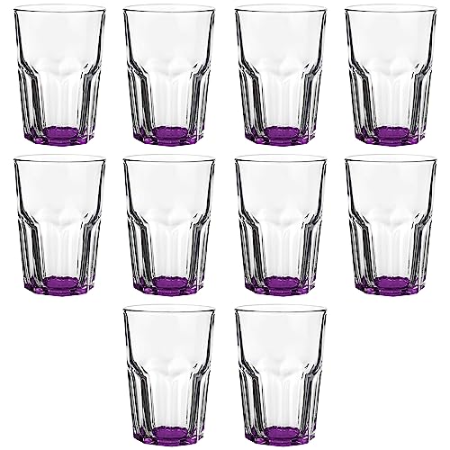 DISCOUNT PROMOS 12.5 oz. Classic Hexagon Bar Glasses, Set of 10 Glasses, Drinking Glasses for Restaurant or Bar, Purple