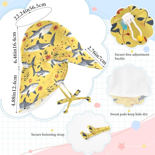 Cartoon Sweet Shark Yellow Baby Boys Girls Beach Hats Toddler Boy Beach Bucket Hat Girl Sun Protection Large Brim Traveling Swim4